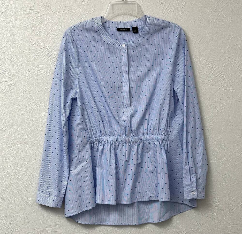 Halogen Blue Stripe Swiss Dot Cotton Blouse